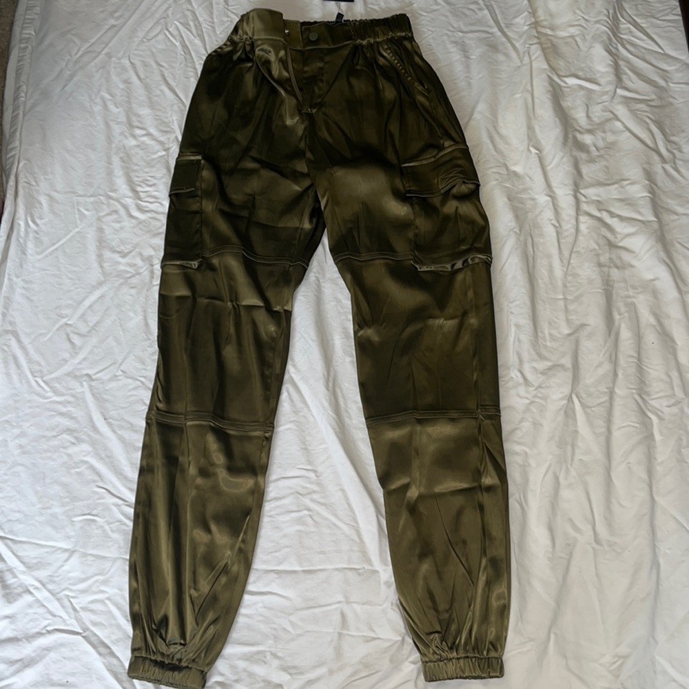 Olive Green Satin Joggers